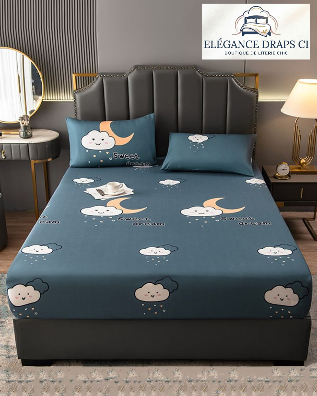 Lot de 2 Draps et 2 Taies – Design épuré et Confort Assuré Pour Lit trois Places